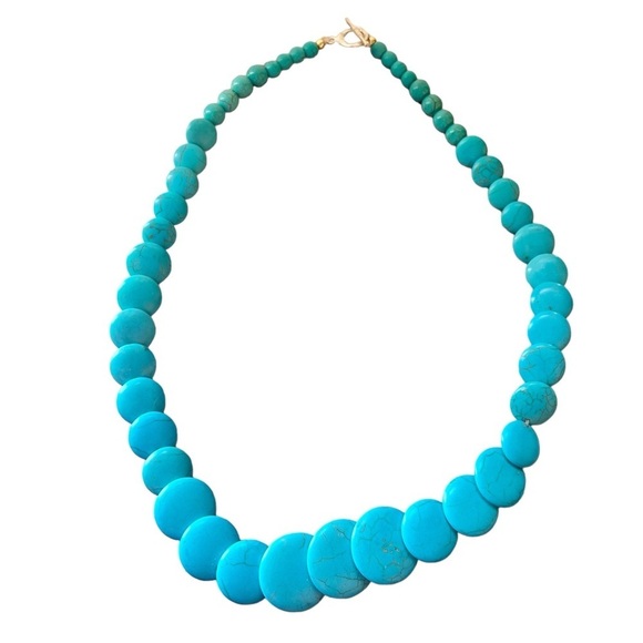 Faux Turquoise Beaded Necklace Western Coastal Grandma Boho Bohemian - Picture 1 of 6